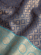 Teal Green and Silver Zari Geometric Woven Kanchivaram Silk Saree