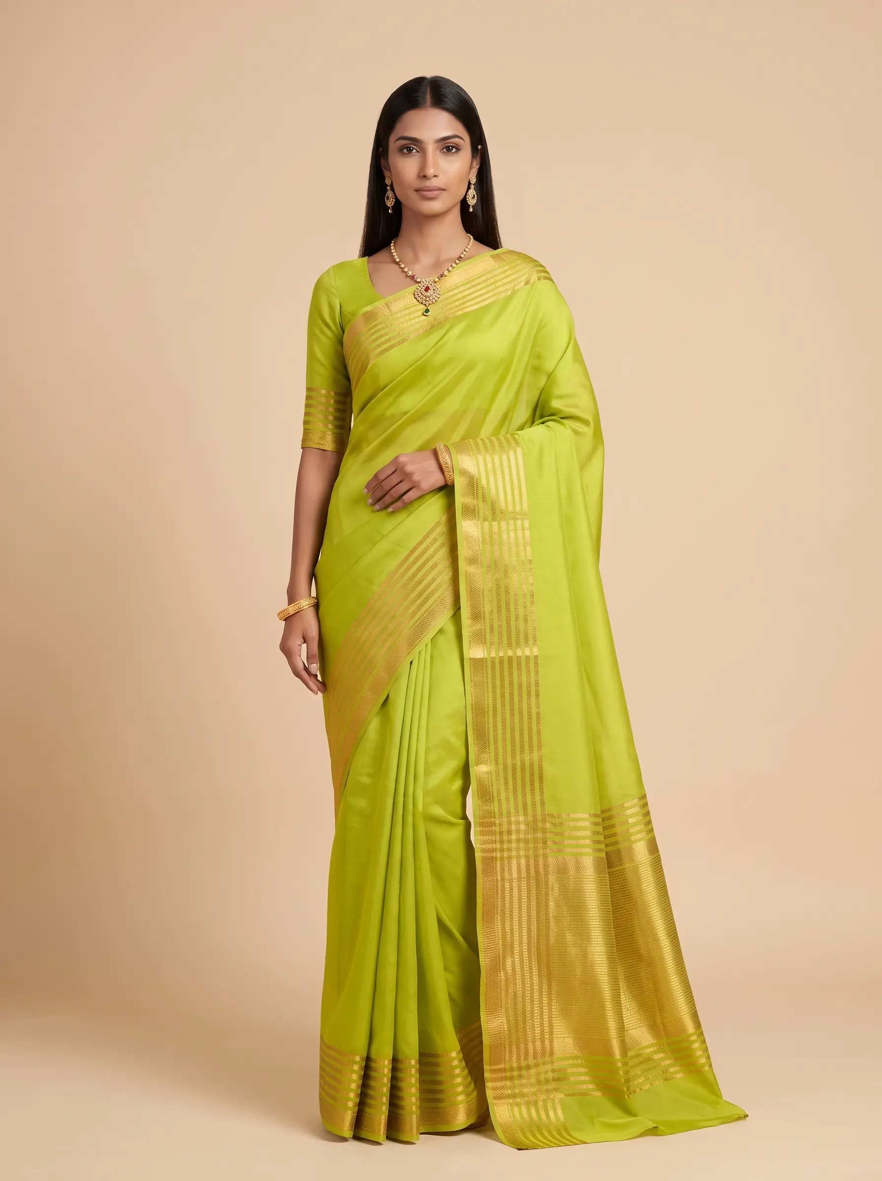 Pista Green Gold Zari  Mysore Silk Saree