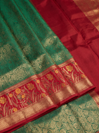 Peach Red Teal Multicolour Zari Tissue Silk Saree