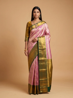 Bottle Green and Purple Antique Gold Zari Woven Silk Saree
