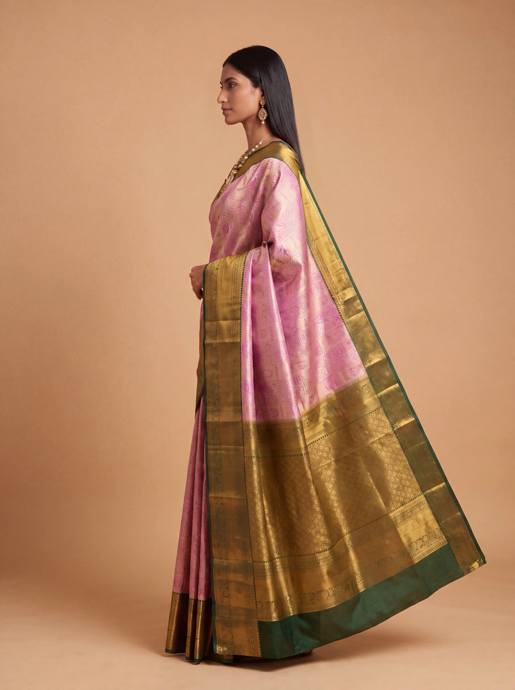 Bottle Green and Purple Antique Gold Zari Woven Silk Saree