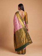 Bottle Green and Purple Antique Gold Zari Woven Silk Saree