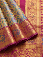Golden Brown Multicolour Peacock Zari Tissue Silk Saree