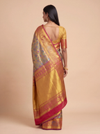 Golden Brown Multicolour Peacock Zari Tissue Silk Saree