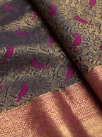 Navy Blue and Pink Floral Woven Semi Silk Saree