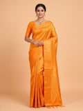 Marigold Orange Semi Soft Silk Saree with Floral Mango Border
