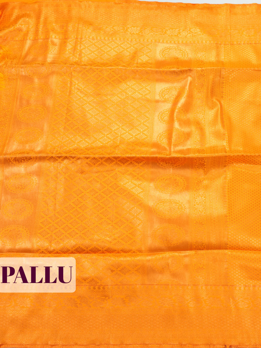 Marigold Orange Semi Soft Silk Saree with Floral Mango Border