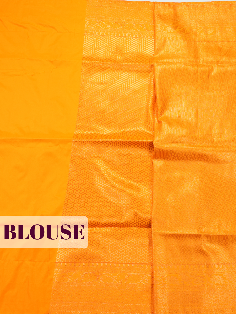 Marigold Orange Semi Soft Silk Saree with Floral Mango Border