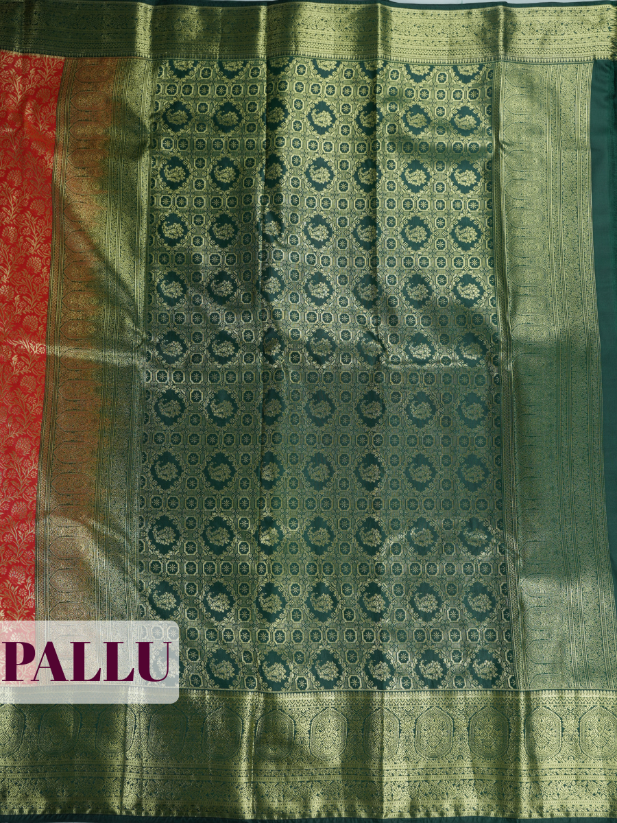 Red Tissue Brocade Semi Silk Saree
