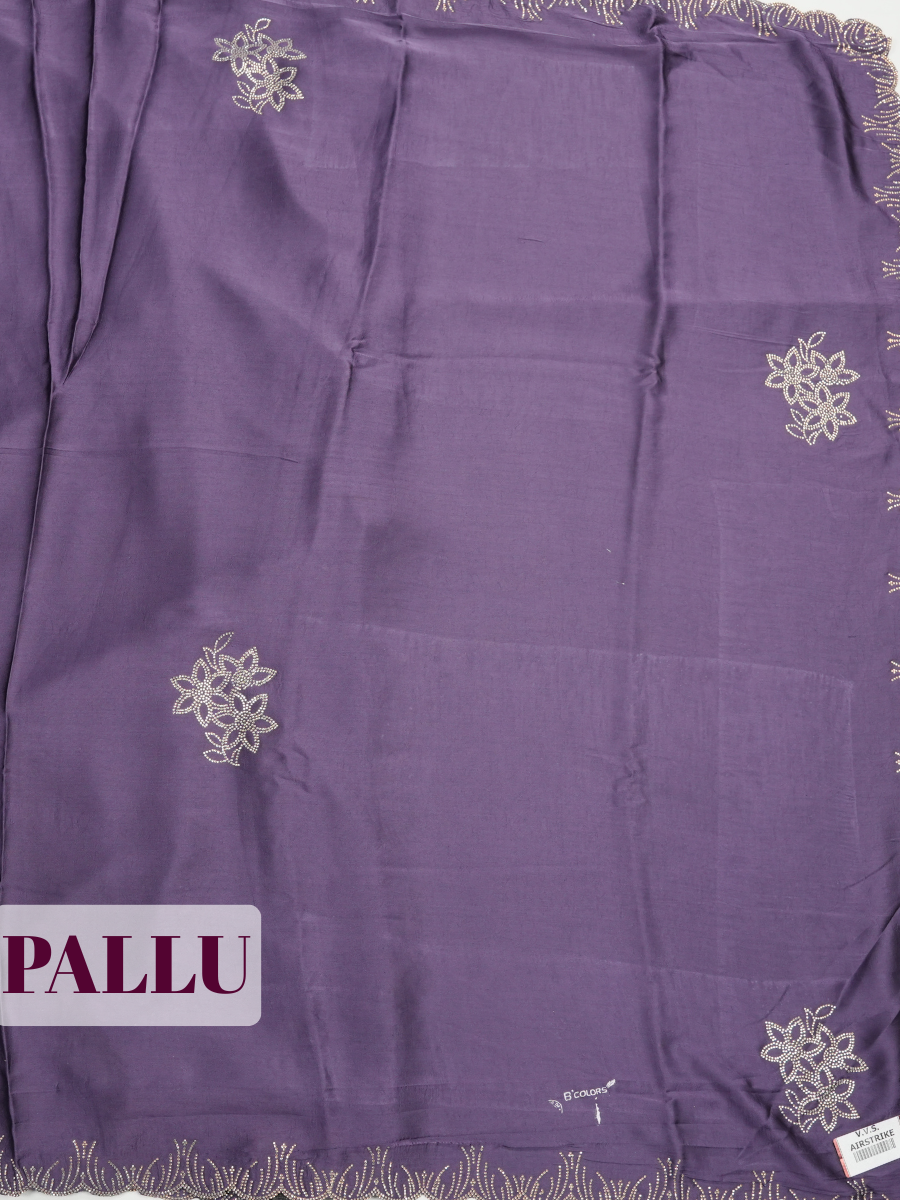 Dark Purple Satin Fancy Saree with Stone-Studded Border Design