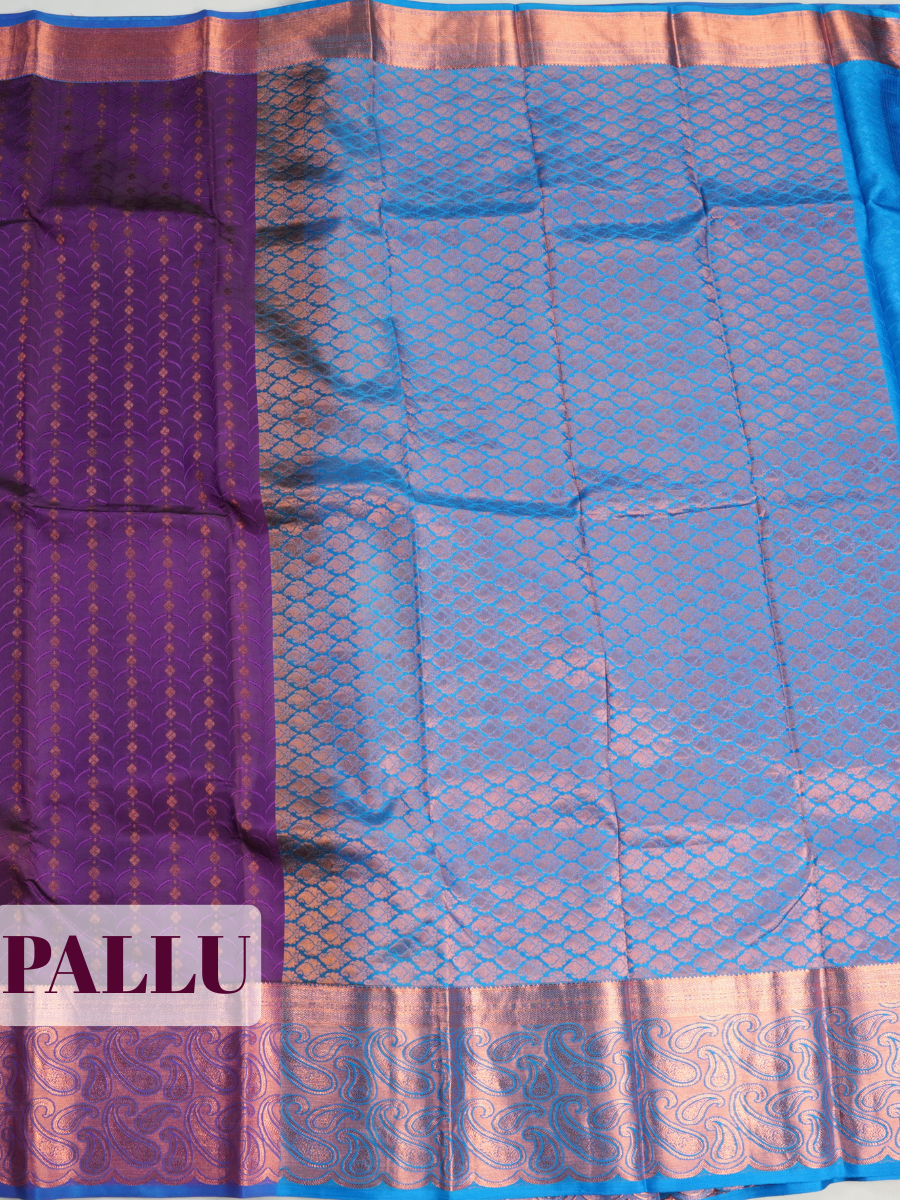 Purple Pure Kanchipuram Saree with Short Plain Gold Zari Border