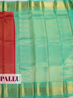 Red Kanchipuram Saree with Floral Vine and Diamond Zari Border