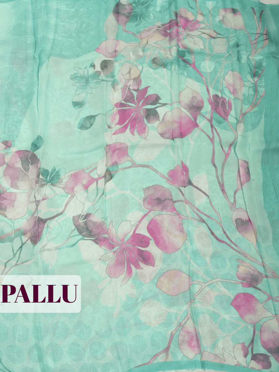 Green Pure Chiffon Saree with Borderless Design