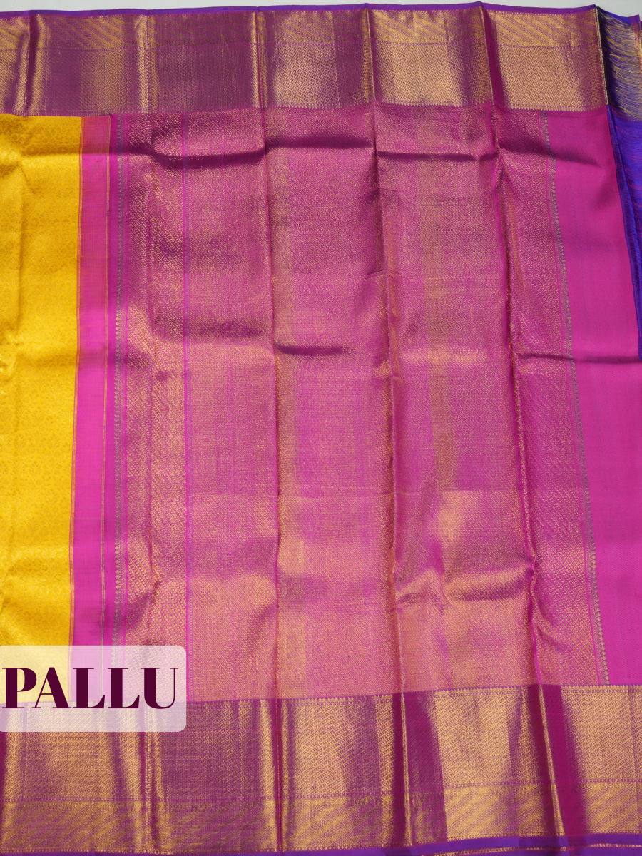 Yellow Kanchipuram Saree with Dense Geometric Gold Zari Border