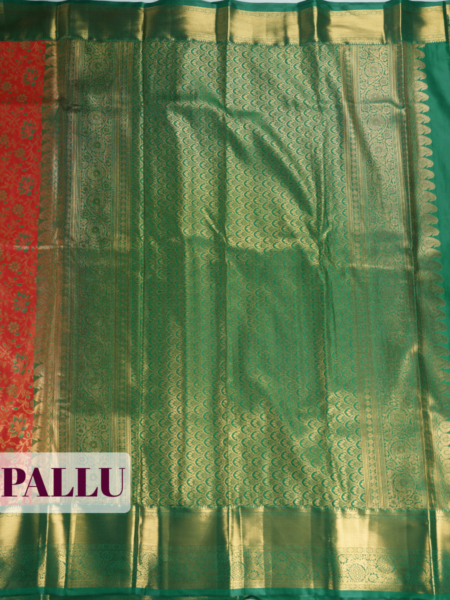 Red Tissue Brocade Semi Silk Saree