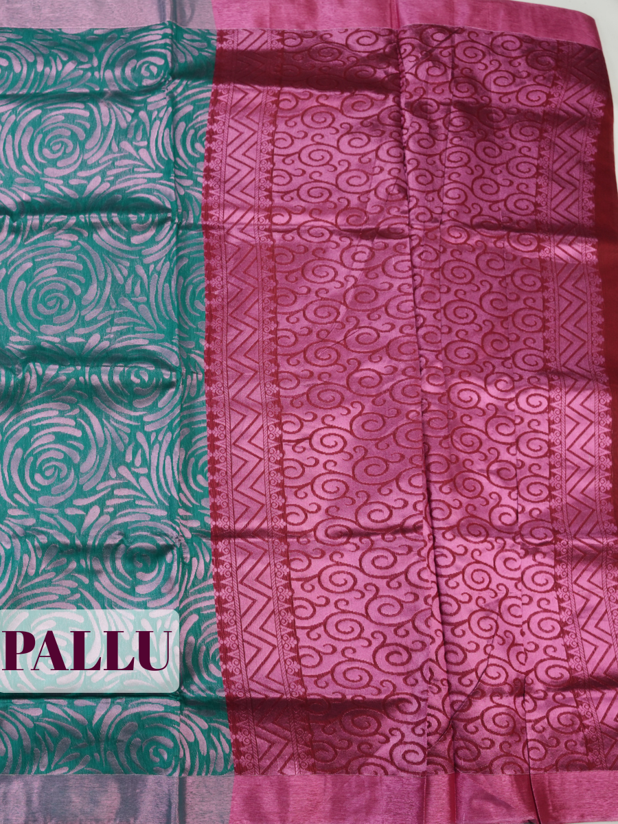 Teal Green Sico Saree Saree with Solid Metallic Band with dual tone border