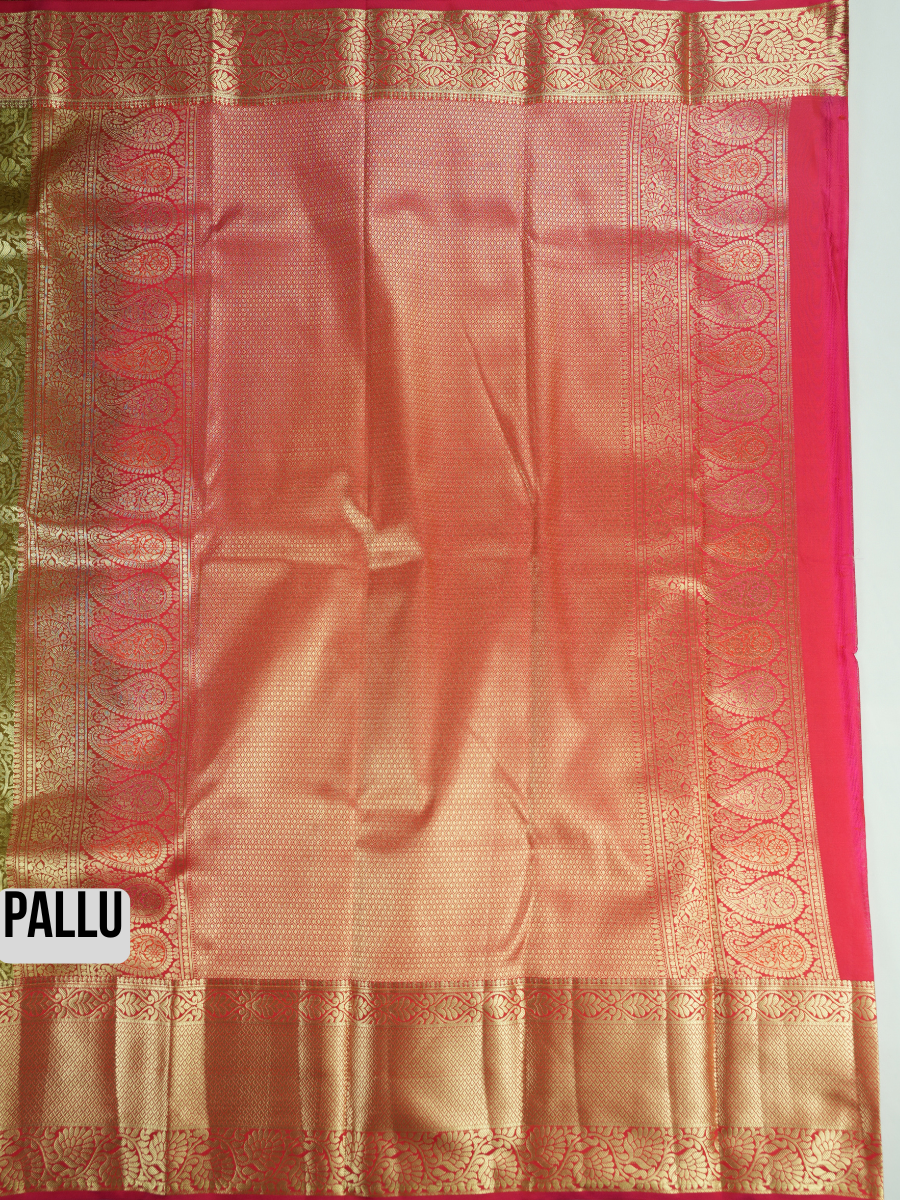 Olive Green Tissue Brocade Semi Silk Saree