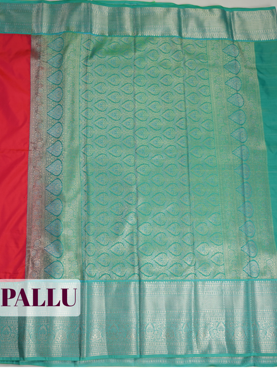 Red Semi Silk Saree with Solid Zari Border
