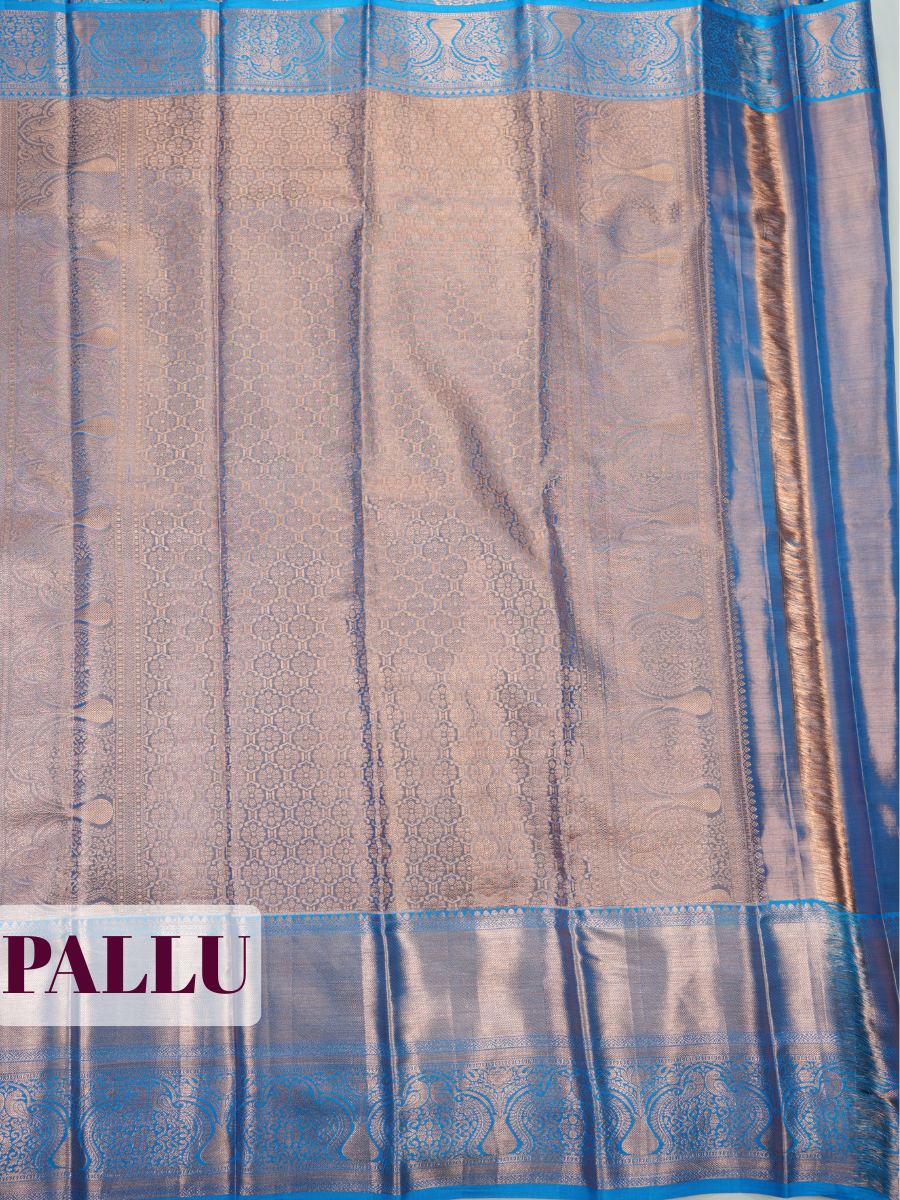 Blue Pure Tissue Silk Saree with Diamond and Floral Weave