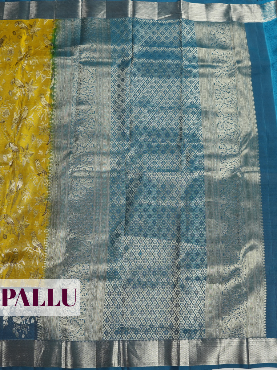 Mustard Yellow Kanchipuram Saree with Geometric Zari Border