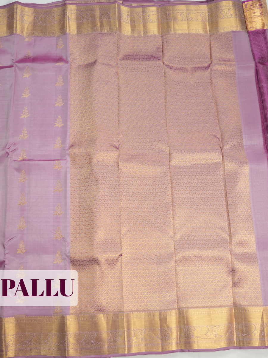 Purple Pure Kanchipuram Saree with Broad Paisley Floral Zari Border