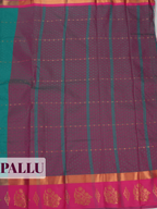 Teal Green Bangalore Silk Saree with Wine Contrast Pallu and Floral Zari Border