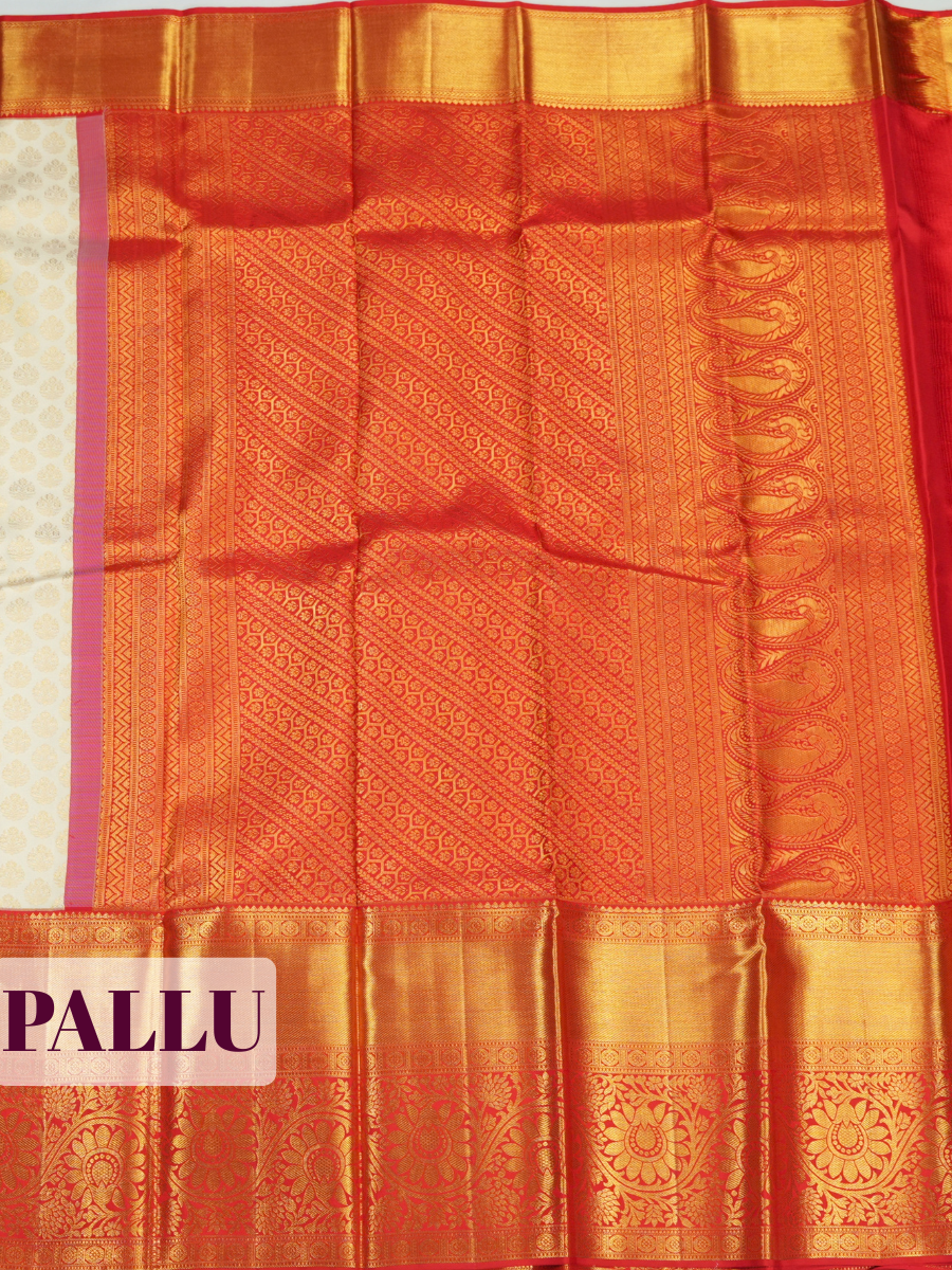 White Pure Kanchivaram Bridal Silk Saree with Floral Butta Zari Weave