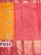 Mustard Yellow Semi Kanjivaram Brocade Silk Saree with A peacock-and-floral zari border