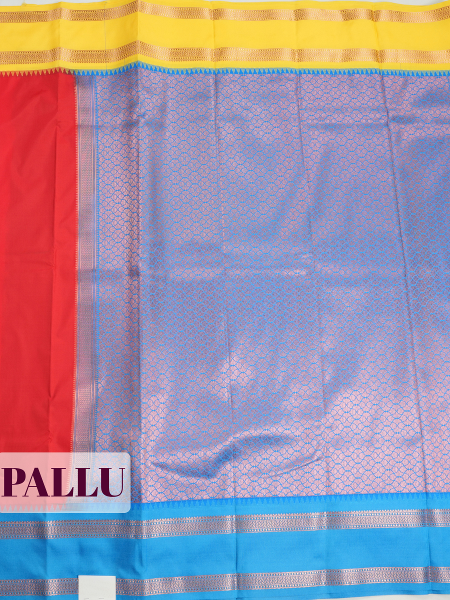 Red Semi Silk Saree with Broad Contrast Traditional Gold Zari Border