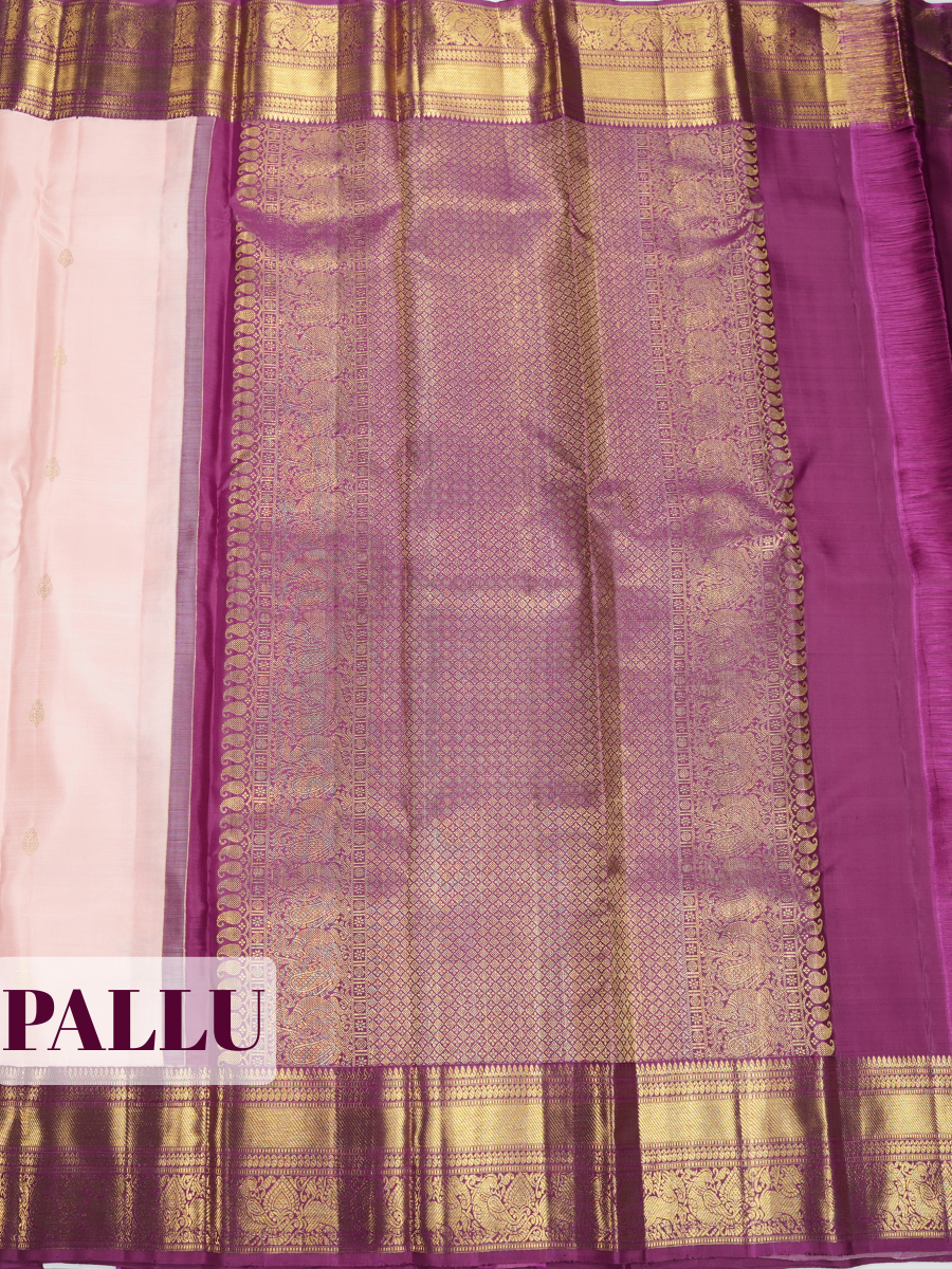 Light Pink Kanchipuram Arni Silk Saree with Floral Paisley Zari Border
