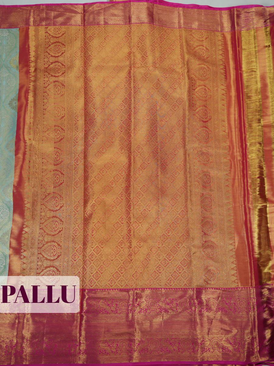 Sea Green Pure Tissue Silk Saree with Floral Zari Weave