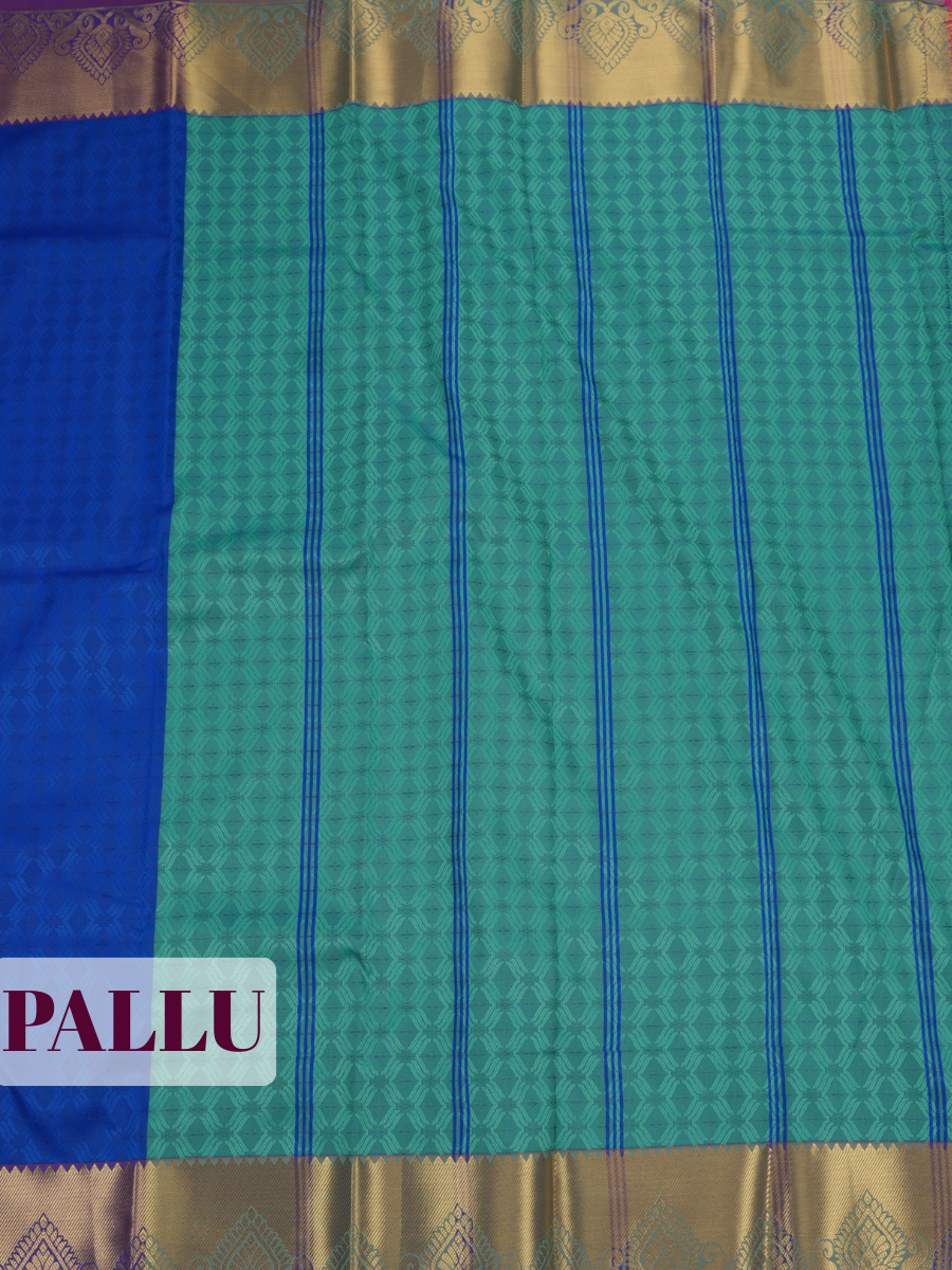 Turquoise Blue Silk Saree with Geometric Woven Pattern and Zari Paisley Border