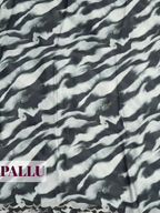 Black Satin Fancy Saree with Abstract Ripple and White Blossom Print