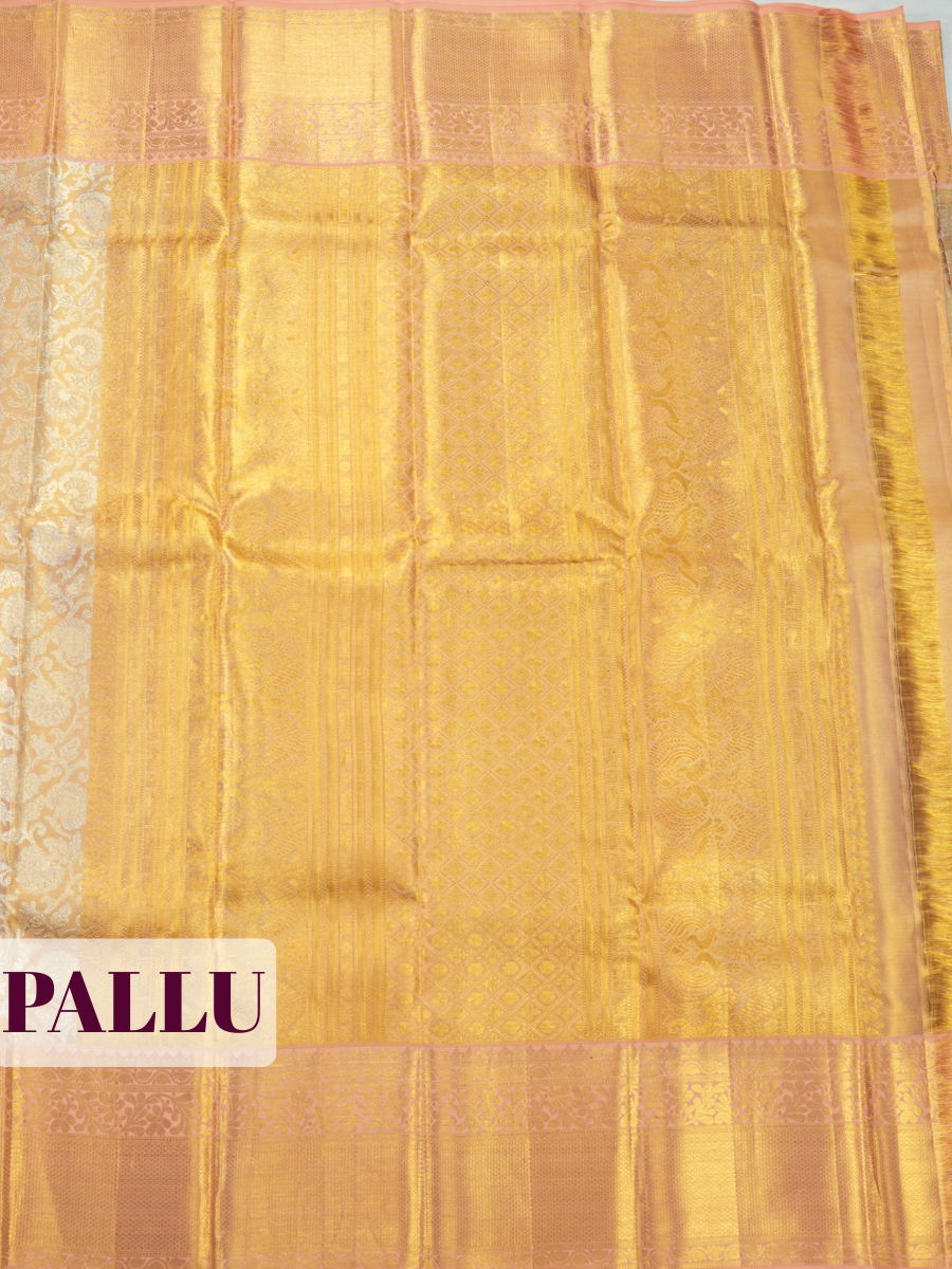 Pink Pure Kanjivaram Tissue Saree with Zari Woven Zigzag and Wavy Leaf Border