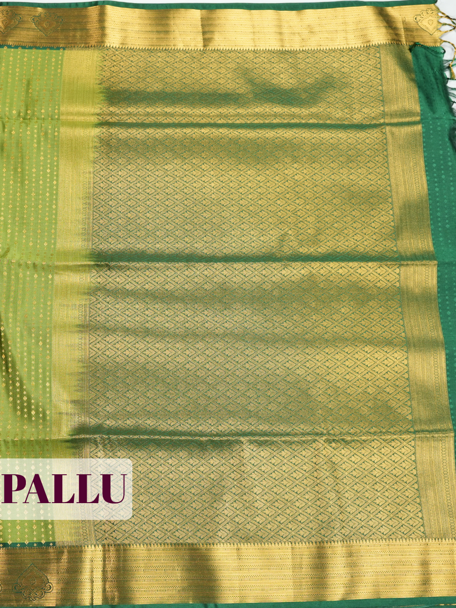 Mehendi Green Kanjivaram Soft Silk Saree with A zari brocade border