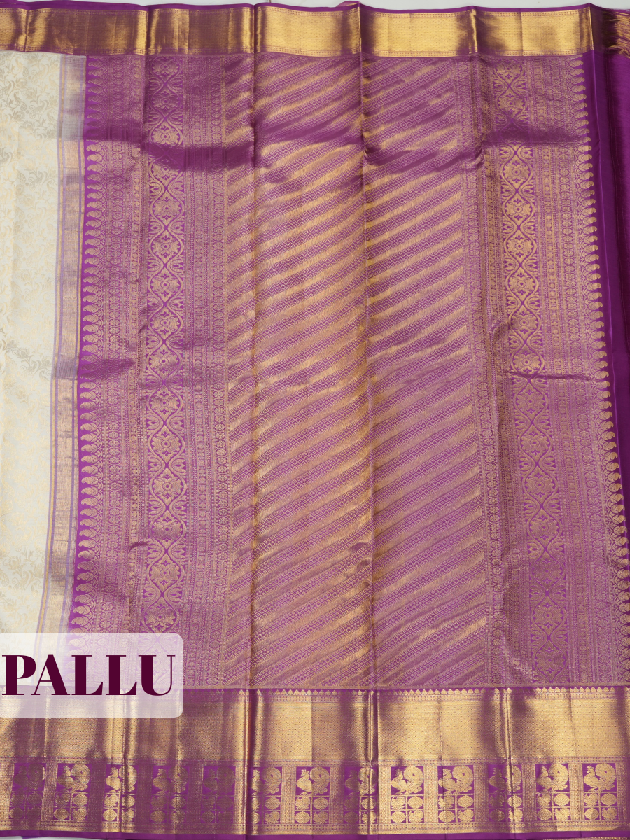 White Pure Kanchivaram Bridal Silk Saree with Floral Brocade