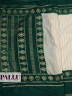 White Semi Georgette Saree with Green Gold Zari Border