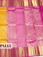 Yellow Kanchipuram Saree with Diamond Lattice Gold Zari Border