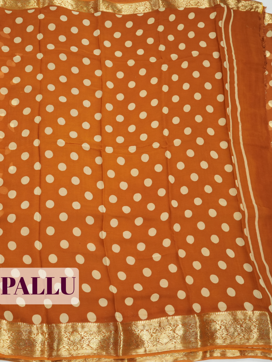 Caramel Semi Chiffon Saree with Traditional Floral Border