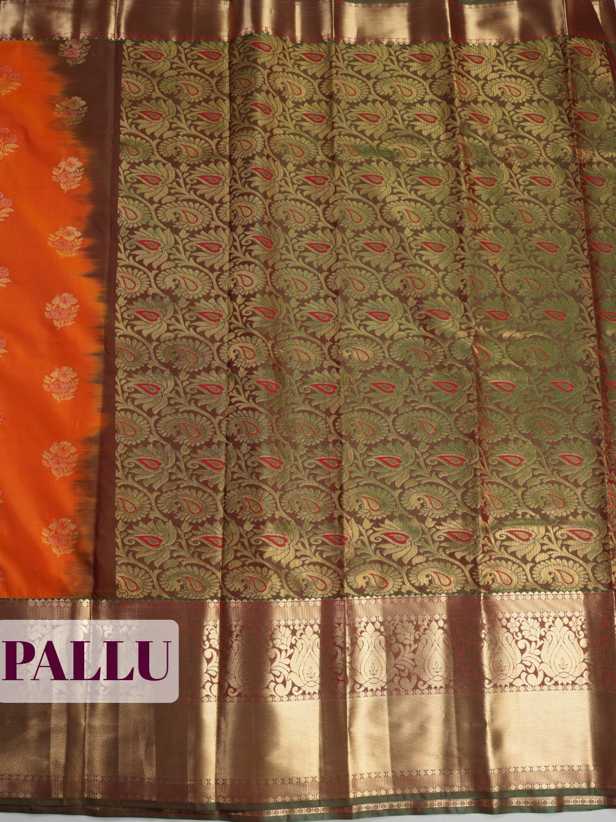 Orange Semi Silk Saree with Paisley Border and Rich Zari Weaving