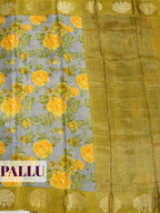 Grey Tissue Crepe Fancy Saree with Floral Print with Leaf Motifs