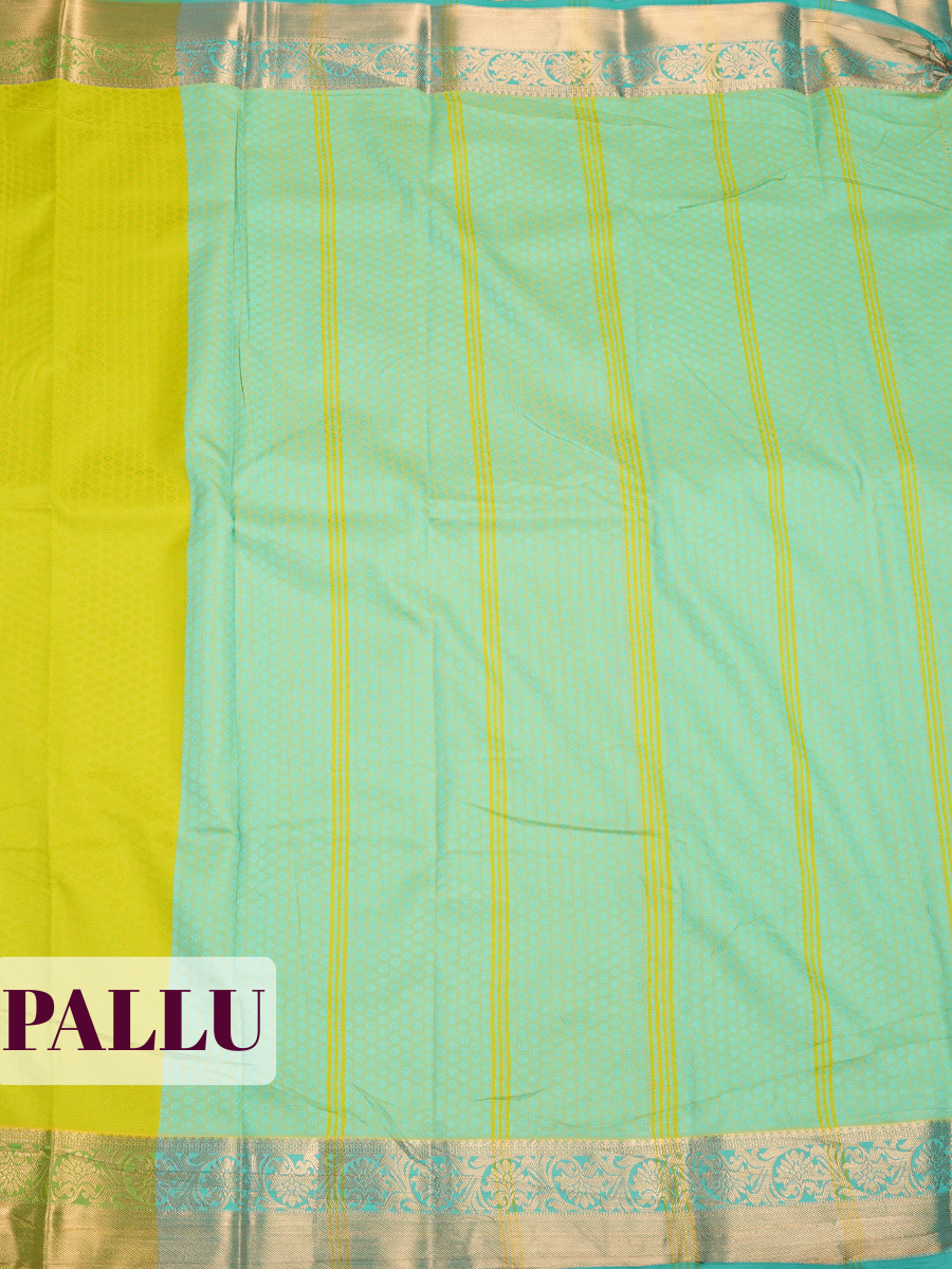 Lime Green Bangalore Semi Silk Saree with Jacquard Floral Zari Border