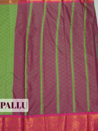 Green Bangalore Silk Saree with Intricate Gold Geometric Weave and Magenta Zari Border
