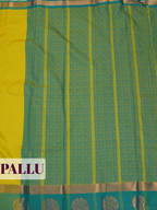Mustard Yellow Bangalore Silk Saree with Teal Green Pallu and Gold Floral Zari