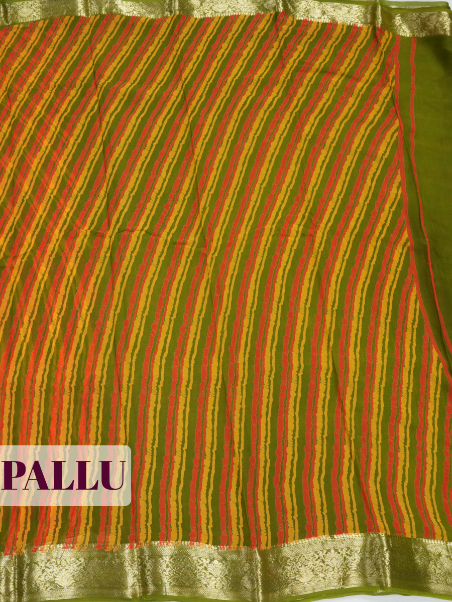 Multi color Semi Chiffon Saree with Traditional Floral Border