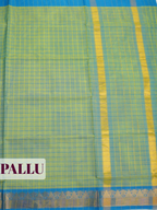 Lime Green Venkatagiri Cotton Saree with Zari Temple Chevron Border