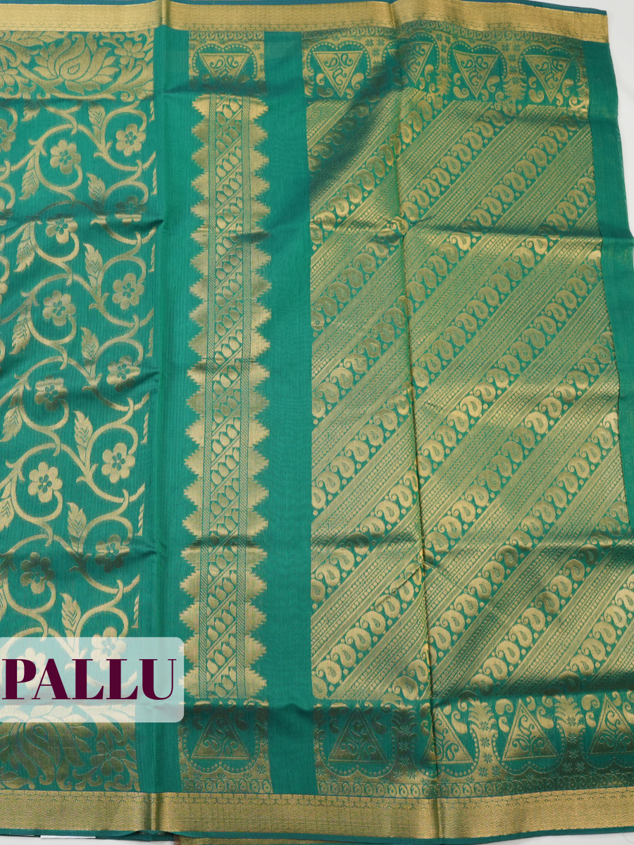 Green Sico Saree Saree with Contrast border with zari chevron and weave