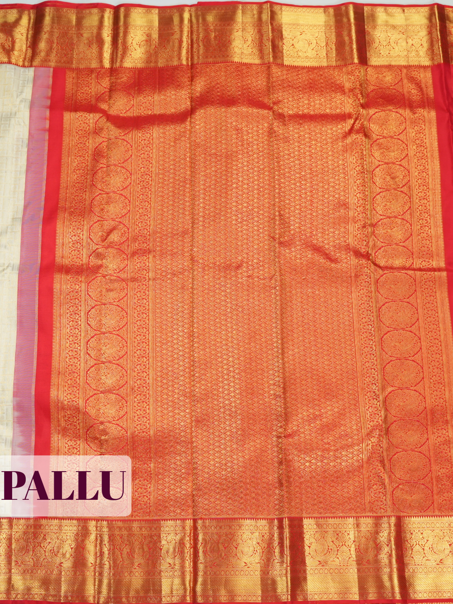White Pure Kanchivaram Bridal Silk Saree with Geometric Zari Weave