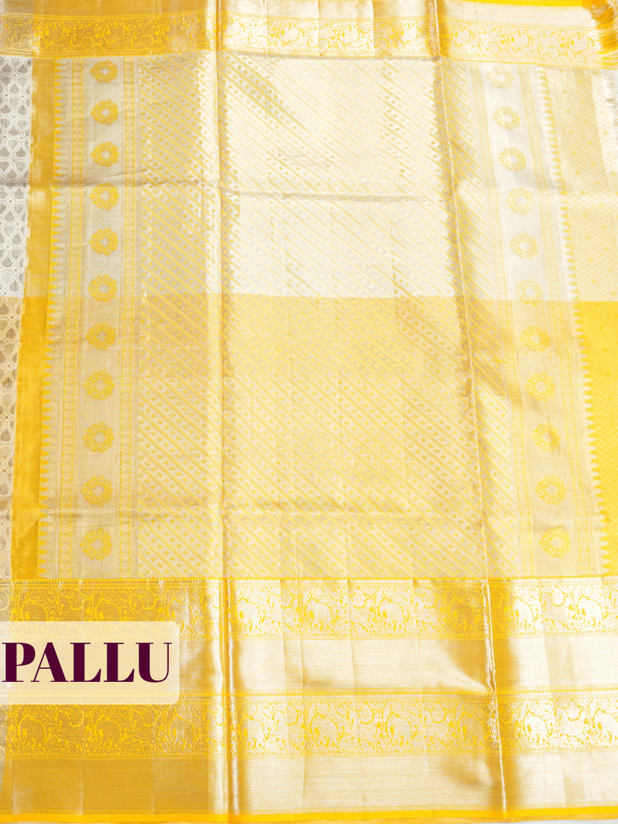 Champagne Gold Pure Kanjivaram Tissue Silk Saree with An elephant-and-floral brocade border