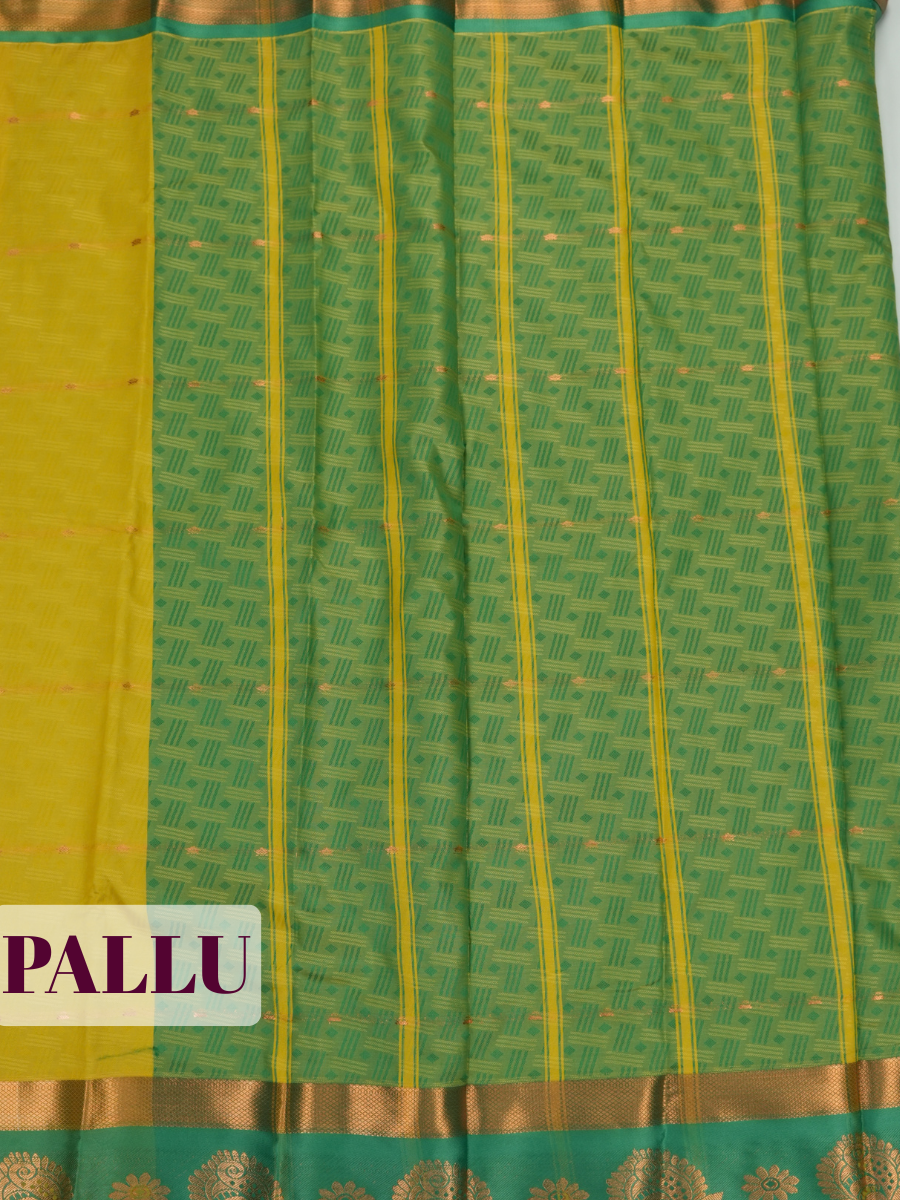 Emerald Green Bangalore Silk Saree with Mustard Yellow Pallu and Gold Zari